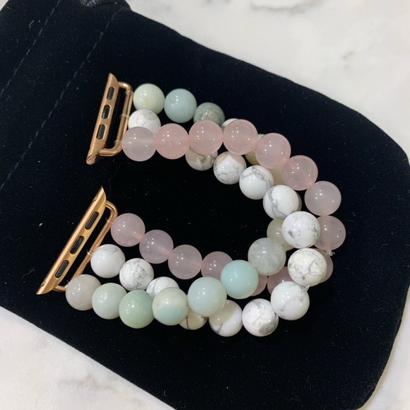 38/40mm Gemstone Apple Watch band. Pink Quartz, white howlite and amazonite. - Picture 2 of 2